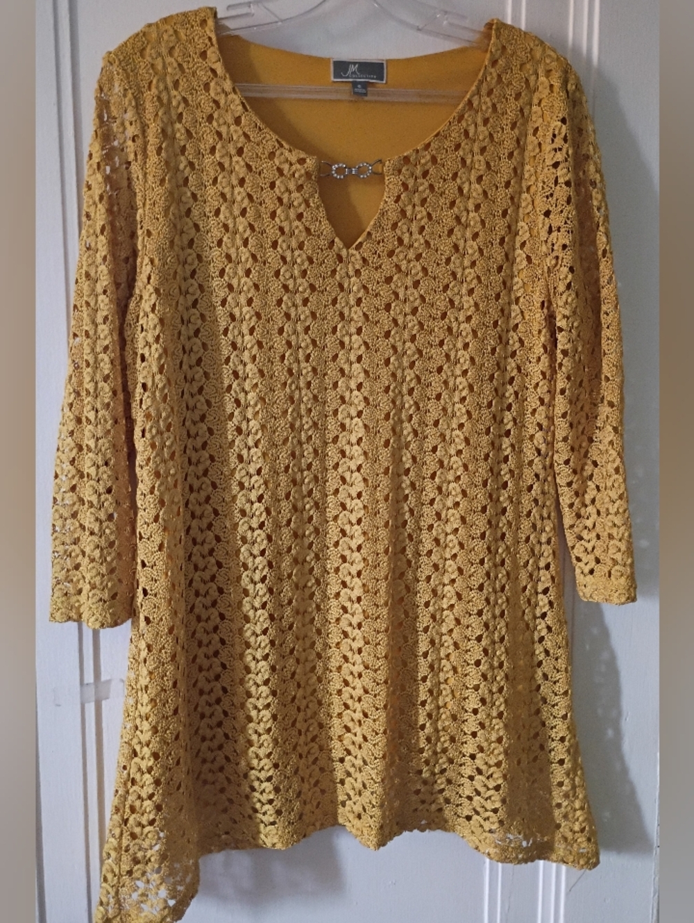 JM Collection Women's Crochet Tunic Dress in Mustard Yellow